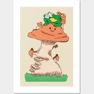 Frog sipping cold, refreshing,water on a mushroom. Posters and Art